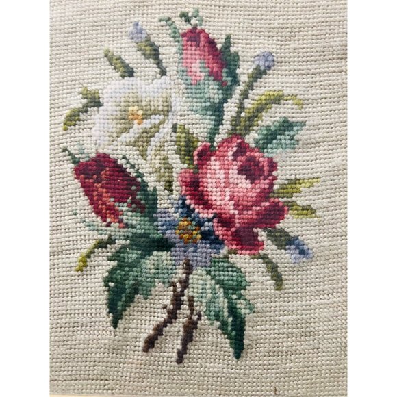 Vintage 1940's Floral Needlepoint Framed Wall Art Set Of Two - Picture 3 of 4